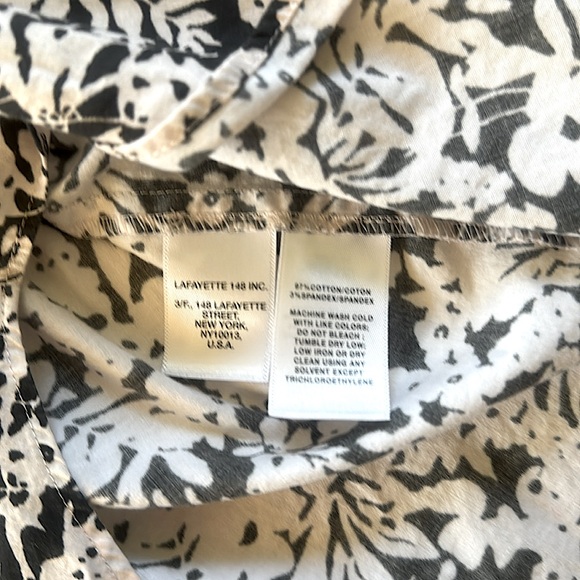 💕Lafayette 148 Blk/Wht Graphic Floral Print Cotton Button Up Shirt 6 EUC - Picture 11 of 11